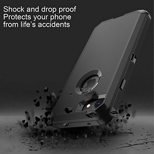 MXX for iPhone 8 Heavy Duty Case with Screen Protector [NO Belt Clip] [3 in 1 Layers Protective] Rugged Rubber Shockproof Protection Cover for Apple iPhone 7 / iPhone 8 - (Black)