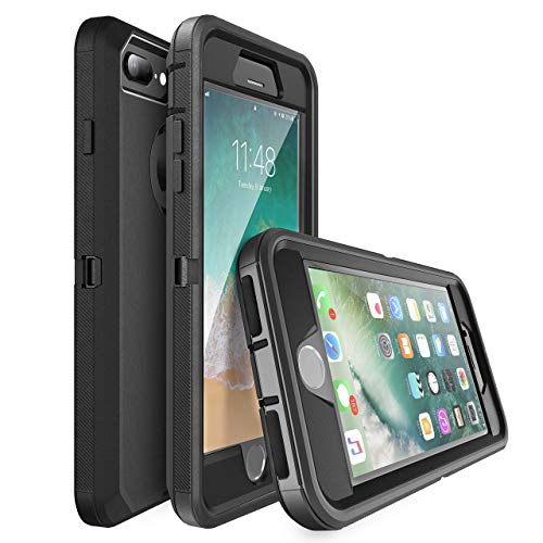 MXX for iPhone 8 Heavy Duty Case with Screen Protector [NO Belt Clip] [3 in 1 Layers Protective] Rugged Rubber Shockproof Protection Cover for Apple iPhone 7 / iPhone 8 - (Black)