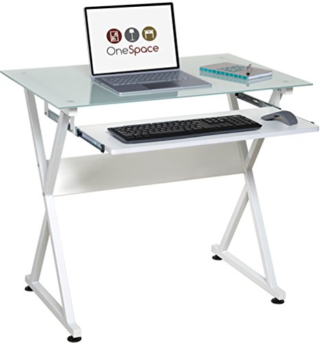 OneSpace Ultramodern Glass Computer Desk, White