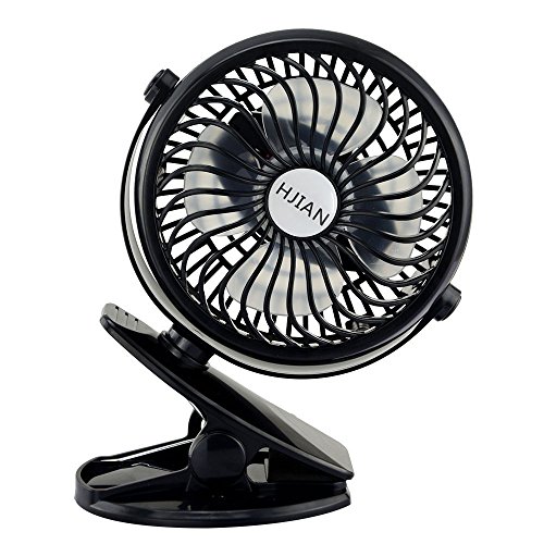 HJIAN 5-inch Clip Fan Portable Stroller Fan Battery Fan Clip on Fans Personal Cooling Fan Tables Fan Desktop Fans Clamp Fans Baby Stroller Clip Fan (Black)