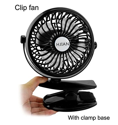 HJIAN 5-inch Clip Fan Portable Stroller Fan Battery Fan Clip on Fans Personal Cooling Fan Tables Fan Desktop Fans Clamp Fans Baby Stroller Clip Fan (Black)