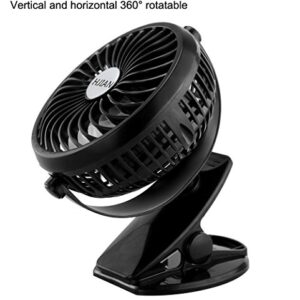 HJIAN 5-inch Clip Fan Portable Stroller Fan Battery Fan Clip on Fans Personal Cooling Fan Tables Fan Desktop Fans Clamp Fans Baby Stroller Clip Fan (Black)