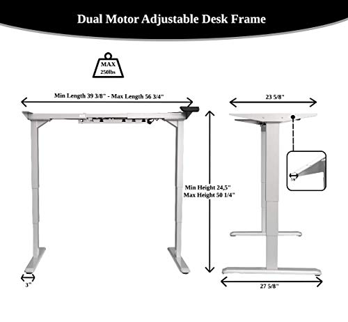 ErgoMax Adjustable Ergonomic Standing Workstation Electric Desk Frame w/Dual Motor, Tabletop Not Included, 50 Inch Max Height, Black