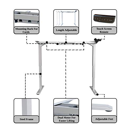ErgoMax Adjustable Ergonomic Standing Workstation Electric Desk Frame w/Dual Motor, Tabletop Not Included, 50 Inch Max Height, Black