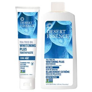 desert essence natural whitening plus tea tree oil bundle - 1 unit of 6.25 oz toothpaste & 16 fl oz mouthwash - refreshing taste - promotes healthy mouth - complete oral care