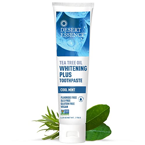 Desert Essence Natural Whitening Plus Tea Tree Oil Bundle - 1 Unit of 6.25 Oz Toothpaste & 16 Fl Oz Mouthwash - Refreshing Taste - Promotes Healthy Mouth - Complete Oral Care