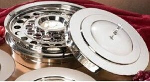 stackable communion tray with center bread plate & tray cover - stainless steel silver finish