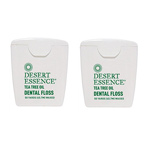 Desert Essence Tea Tree Oil Dental Floss, No alcohol, 50 Yards (45.7 M) Waxed (Pack of 2)