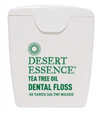 Desert Essence Tea Tree Oil Dental Floss, No alcohol, 50 Yards (45.7 M) Waxed (Pack of 2)