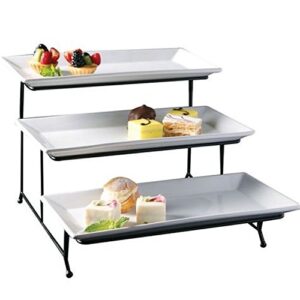 imperial home tiered platter stand w/rectangle plates, appetizer serving tray, dessert display for tea party, brunch decor, home entertaining, for cake pops, fruit, cupcakes, cookies, white/black