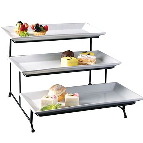 Imperial Home Tiered Platter Stand w/Rectangle Plates, Appetizer Serving Tray, Dessert Display for Tea Party, Brunch Decor, Home Entertaining, for Cake Pops, Fruit, Cupcakes, Cookies, White/Black