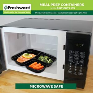 Freshware Meal Prep Containers [15 Pack] 3 Compartment with Lids, Food Containers, Lunch Box, Stackable, Bento Box, Microwave/Dishwasher Safe (32 oz)