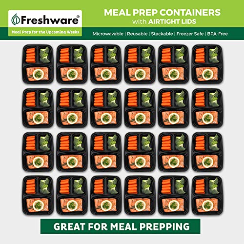 Freshware Meal Prep Containers [15 Pack] 3 Compartment with Lids, Food Containers, Lunch Box, Stackable, Bento Box, Microwave/Dishwasher Safe (32 oz)