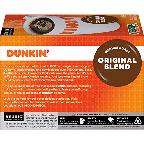 Dunkin' Original Blend Medium Roast Coffee, 10 Keurig K-Cup Pods