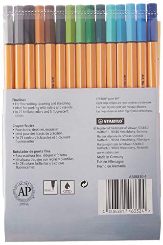 STABILO Point 88 Fineliner Pens, 0.4 mm - 30-Color Set