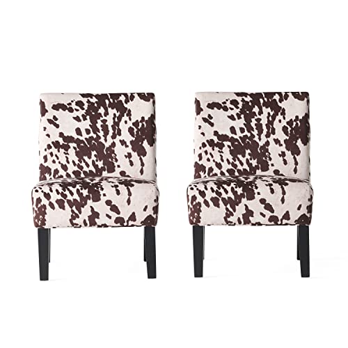 Christopher Knight Home Kassi Fabric Accent Chairs, 2-Pcs Set, Milk Cow