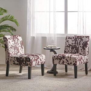 Christopher Knight Home Kassi Fabric Accent Chairs, 2-Pcs Set, Milk Cow