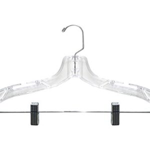 NAHANCO 500RCHU Plastic Suit Hanger with Metal Swivel Hook and Pinch Clips, Heavy Weight, 17", Clear (Pack of 25)