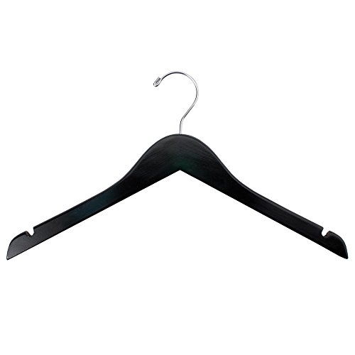 NAHANCO 8217CHNOBARHU 17” Wooden Top Hanger, Flat with Notches, Chrome Hook, Black (Pack of 25)