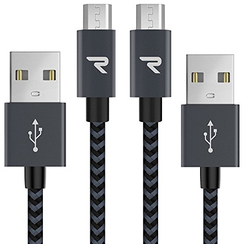 Micro USB Cable,[2 Pack/3.3ft],Rampow QC 3.0 Fast Charging & Sync Android Charger,Braided Nylon Micro USB Cables for Samsung Galaxy S7/S6 and Edge,Note 6/5,Sony,Kindle,PS4,Android Devices - Space Grey