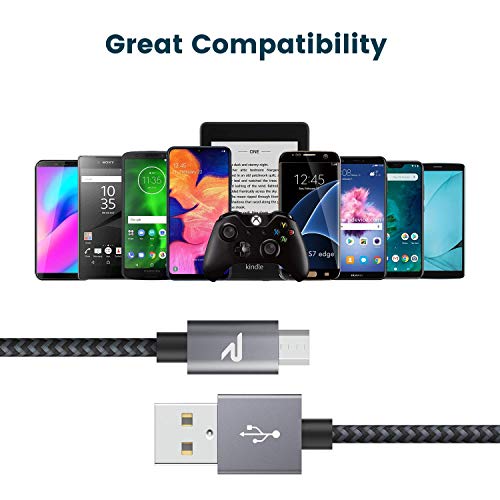 Micro USB Cable,[2 Pack/3.3ft],Rampow QC 3.0 Fast Charging & Sync Android Charger,Braided Nylon Micro USB Cables for Samsung Galaxy S7/S6 and Edge,Note 6/5,Sony,Kindle,PS4,Android Devices - Space Grey