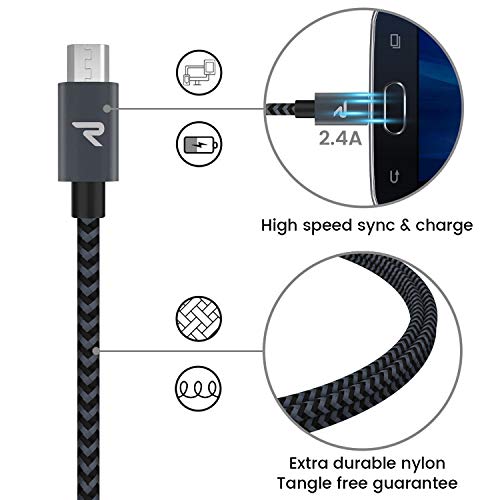 Micro USB Cable,[2 Pack/3.3ft],Rampow QC 3.0 Fast Charging & Sync Android Charger,Braided Nylon Micro USB Cables for Samsung Galaxy S7/S6 and Edge,Note 6/5,Sony,Kindle,PS4,Android Devices - Space Grey