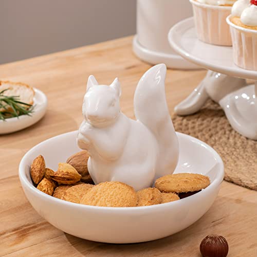 LA JOLIE MUSE Nut Bowl Snack Serving Dish - Ceramic Squirrel Candy Jewelry Dish for Pistachio Peanuts, House Warming Hostess Gifts