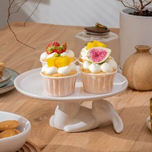 LA JOLIE MUSE Cupcake Stand, Easter Decorations, Ceramic Dessert Plates for Eggs and Cookies, Bunny Candy Dish Gifts, 8.3 Inch White