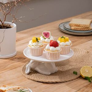 LA JOLIE MUSE Cupcake Stand, Easter Decorations, Ceramic Dessert Plates for Eggs and Cookies, Bunny Candy Dish Gifts, 8.3 Inch White