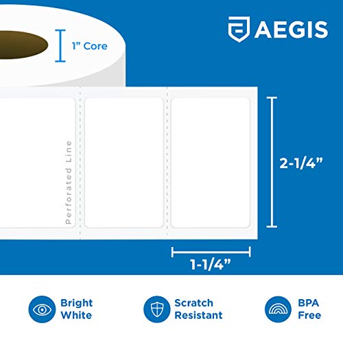 Aegis Adhesives - 2 ¼” X 1 ¼” Direct Thermal Labels for Barcodes, Address, Perforated & Compatible Rollo, Zebra, & Other Desktop Label Printers (12 Rolls, 1000/Roll)