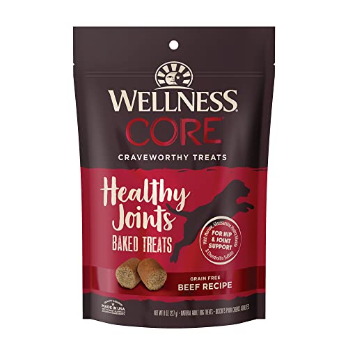 Wellness CORE Healthy Joints Crunchy Dog Treats (Previously Marrow Roasts), Natural Grain-Free Treats, Made with Real Meat, No Artificial Flavors (Beef, 8-Ounce Bag)