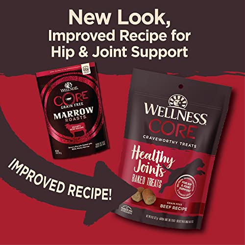 Wellness CORE Healthy Joints Crunchy Dog Treats (Previously Marrow Roasts), Natural Grain-Free Treats, Made with Real Meat, No Artificial Flavors (Beef, 8-Ounce Bag)