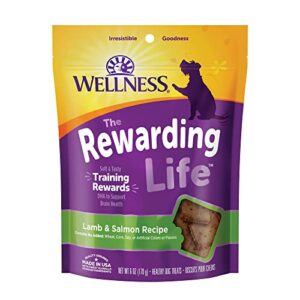 wellness rewarding life grain-free soft dog treats (previously wellbites), made in usa with natural ingredients, ideal for training (lamb & salmon, 6-ounce bag)