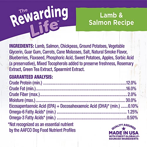 Wellness Rewarding Life Grain-Free Soft Dog Treats (Previously Wellbites), Made in USA with Natural Ingredients, Ideal for Training (Lamb & Salmon, 6-Ounce Bag)
