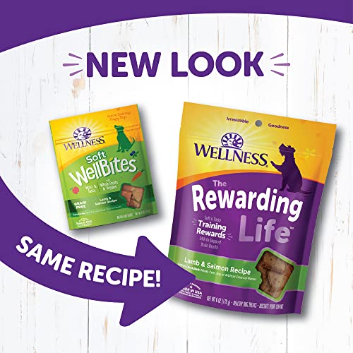 Wellness Rewarding Life Grain-Free Soft Dog Treats (Previously Wellbites), Made in USA with Natural Ingredients, Ideal for Training (Lamb & Salmon, 6-Ounce Bag)