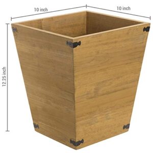 MyGift Brown Wood Design Waste Bin/Small Decorative Trash Can for Bedroom, Bathroom & Office