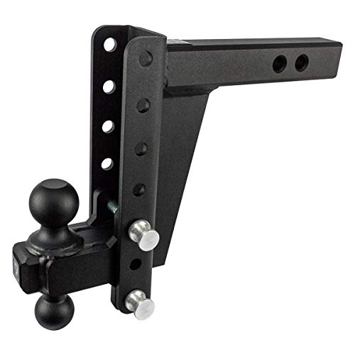 Bulletproof Hitches 2.0" Adjustable Heavy Duty (22,000lb Rating) 8" Drop/Rise Trailer Hitch with 2" and 2 5/16" Dual Ball (Black Textured Powder Coat, Solid Steel)