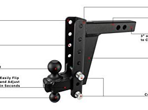 Bulletproof Hitches 2.0" Adjustable Heavy Duty (22,000lb Rating) 8" Drop/Rise Trailer Hitch with 2" and 2 5/16" Dual Ball (Black Textured Powder Coat, Solid Steel)