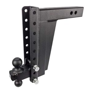 bulletproof hitches 2.5" adjustable extreme duty (36,000lb rating) 12" drop/rise trailer hitch with 2" and 2 5/16" dual ball (black textured powder coat, solid steel)