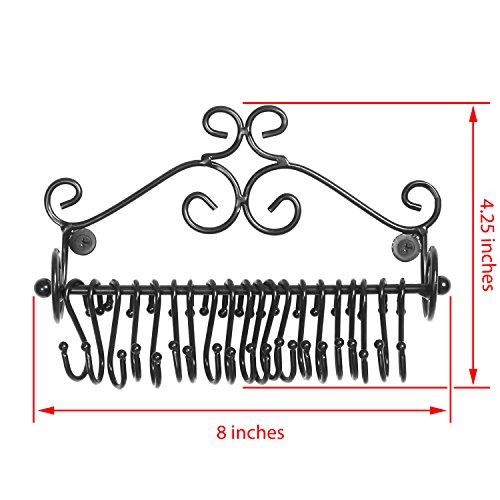 MyGift Jewelry Organizer - Wall Mounted Black Metal Scrollwork Design Necklace Holder Jewelry Display Storage Rack with 20 Hanging S-Hooks