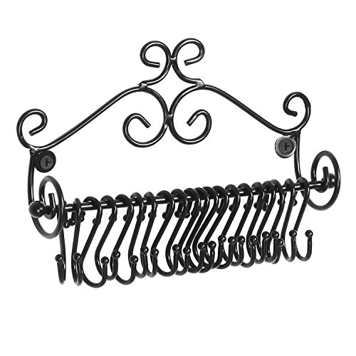 MyGift Jewelry Organizer - Wall Mounted Black Metal Scrollwork Design Necklace Holder Jewelry Display Storage Rack with 20 Hanging S-Hooks