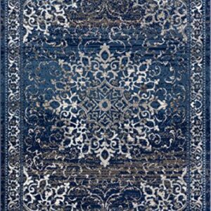 Well Woven Coverly Blue & Beige Vintage Medallion Traditional Persian Oriental Area Rug 5 x 7 (5'3" x 7'3") Neutral Modern Shabby Chic Thick Soft Plush Shed Free