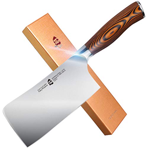 TUO Meat Cleaver 6 inch, Chinese Chopping Knife Cleaver Knives Heavy Duty Bone Chopper Butcher Knife, German Steel & Comfortable Pakkawood Handle, Fiery Series with Gift Box