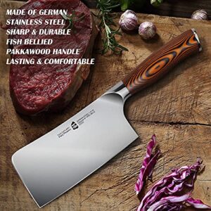 TUO Meat Cleaver 6 inch, Chinese Chopping Knife Cleaver Knives Heavy Duty Bone Chopper Butcher Knife, German Steel & Comfortable Pakkawood Handle, Fiery Series with Gift Box