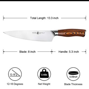 TUO Chef Knife 8 inch Kitchen Knives German High Carbon Stainless Steel Professional Sharp Chopping Knife, Chefs Knife with Pakkawood Handle and Gift Packaging