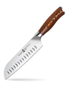tuo santoku knife - 7 inch kitchen knife japanese chef knife, high carbon stainless steel chef knife, ergonomic pakkawood handle, gift box - fiery phoenix series