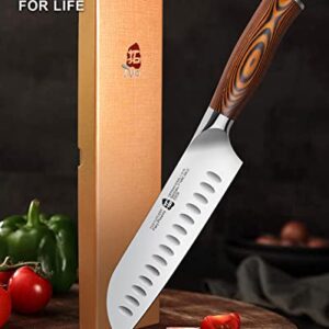 TUO Santoku Knife - 7 inch Kitchen Knife Japanese Chef Knife, High Carbon Stainless Steel Chef Knife, Ergonomic Pakkawood Handle, Gift Box - Fiery Phoenix Series