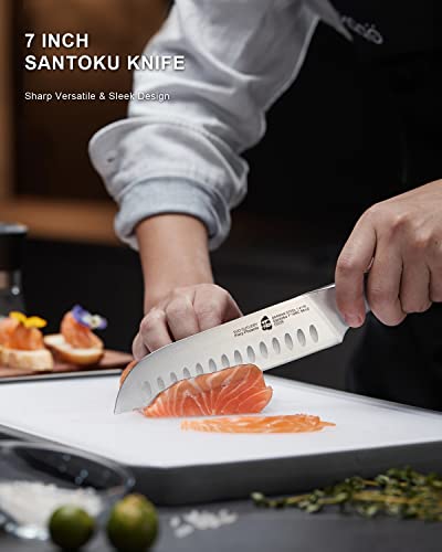 TUO Santoku Knife - 7 inch Kitchen Knife Japanese Chef Knife, High Carbon Stainless Steel Chef Knife, Ergonomic Pakkawood Handle, Gift Box - Fiery Phoenix Series