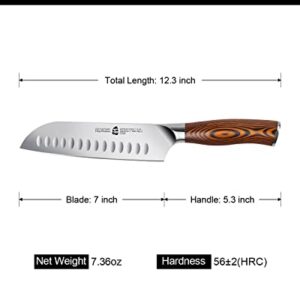 TUO Santoku Knife - 7 inch Kitchen Knife Japanese Chef Knife, High Carbon Stainless Steel Chef Knife, Ergonomic Pakkawood Handle, Gift Box - Fiery Phoenix Series