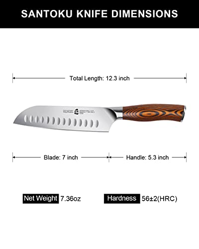 TUO Santoku Knife - 7 inch Kitchen Knife Japanese Chef Knife, High Carbon Stainless Steel Chef Knife, Ergonomic Pakkawood Handle, Gift Box - Fiery Phoenix Series